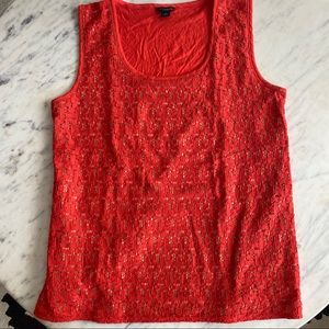 Ann Taylor Red Lace Sleeveless Top - Small